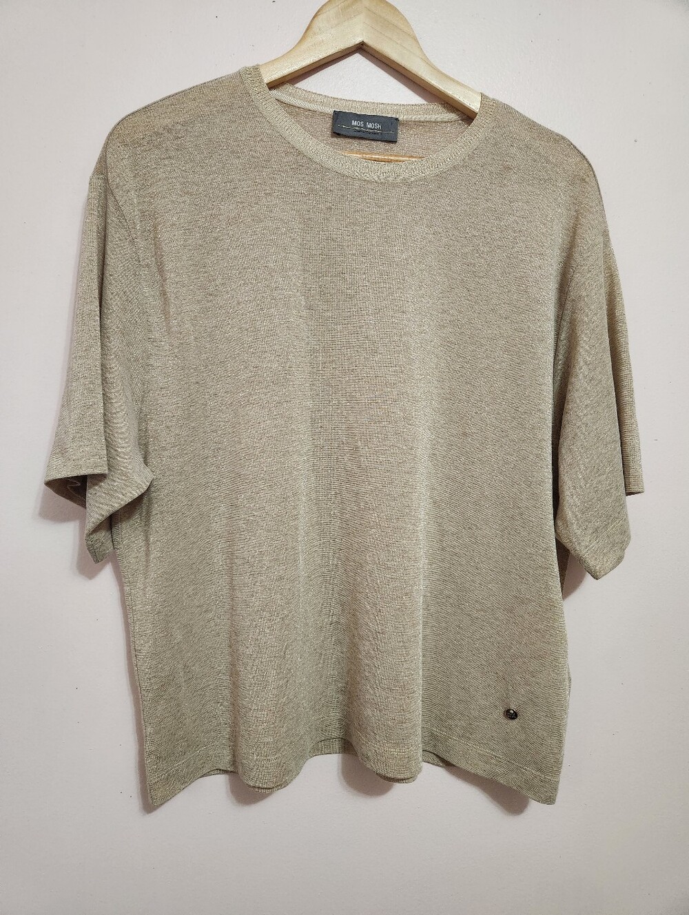 Mos Mosh Kit SS Tee Metallic Gold Shimmer Minimalist Glam Short Sleeve Top XL